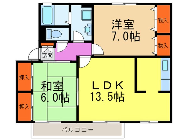 クレ－ルプラザ立花Ｂ棟の物件間取画像